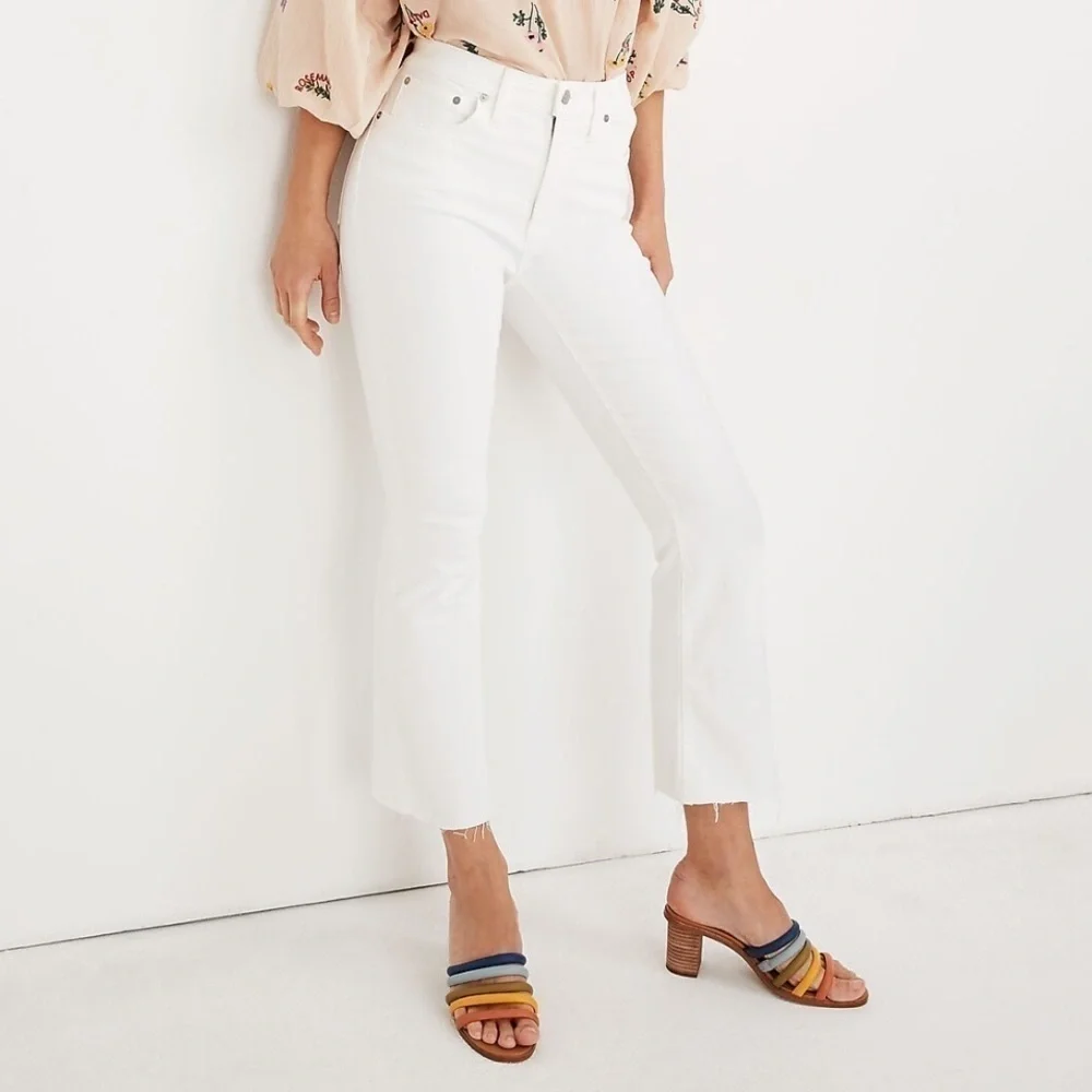 Madewell Cali Demi Boot Jeans in Pure White Denim Raw Hem Edition Size 29